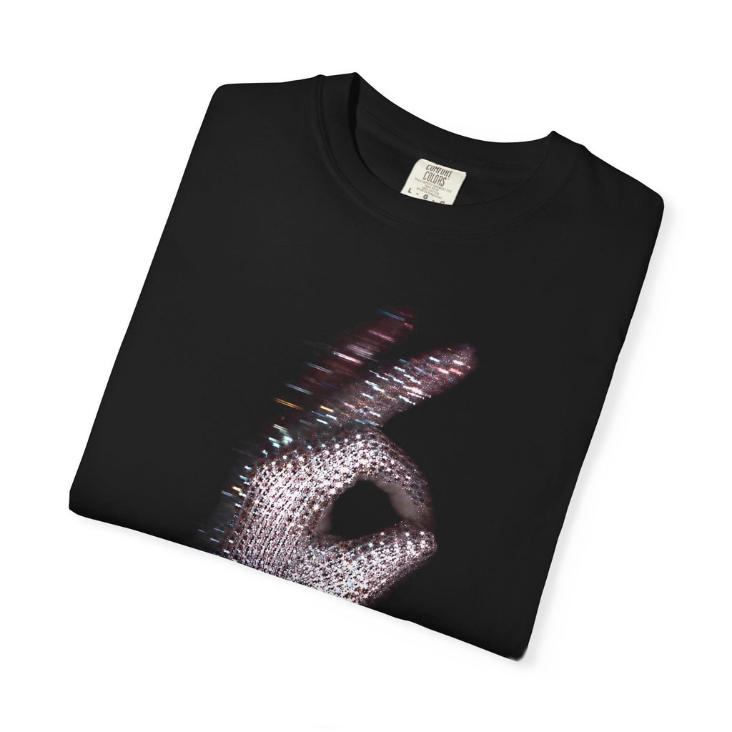 T-Shirt — Rhinestone Gloved Hand 'Drinks' Graphic Tee
