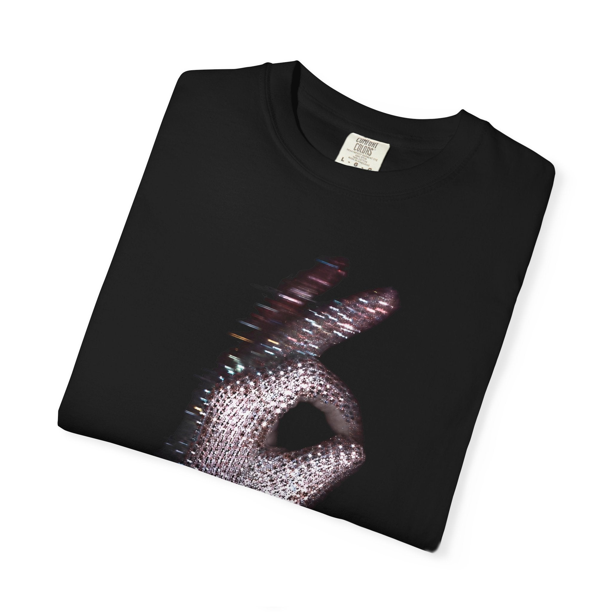 T-Shirt — Rhinestone Gloved Hand 'Drinks' Graphic Tee