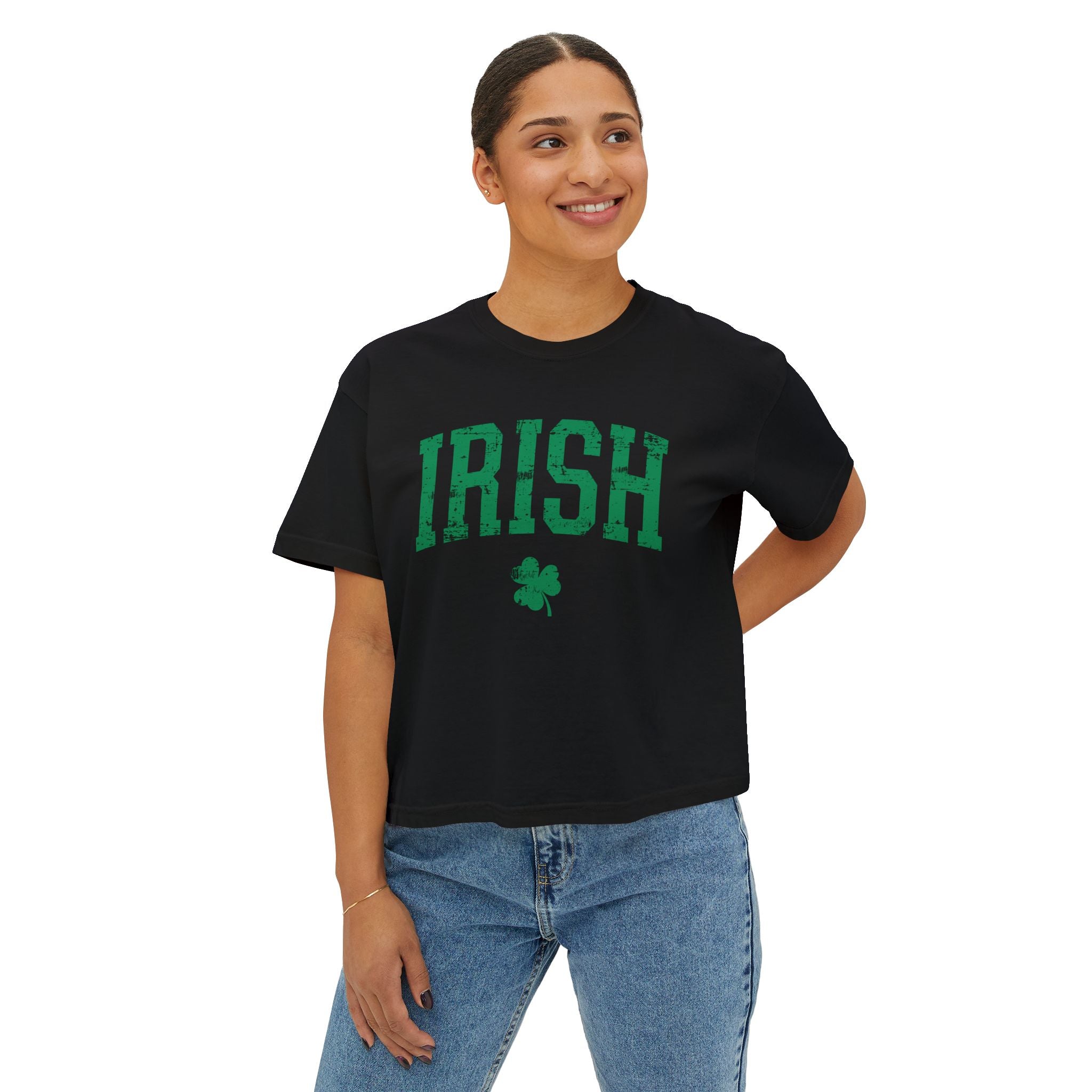 Irish Boxy Tee — Green IRISH Women’s Cropped T‑Shirt