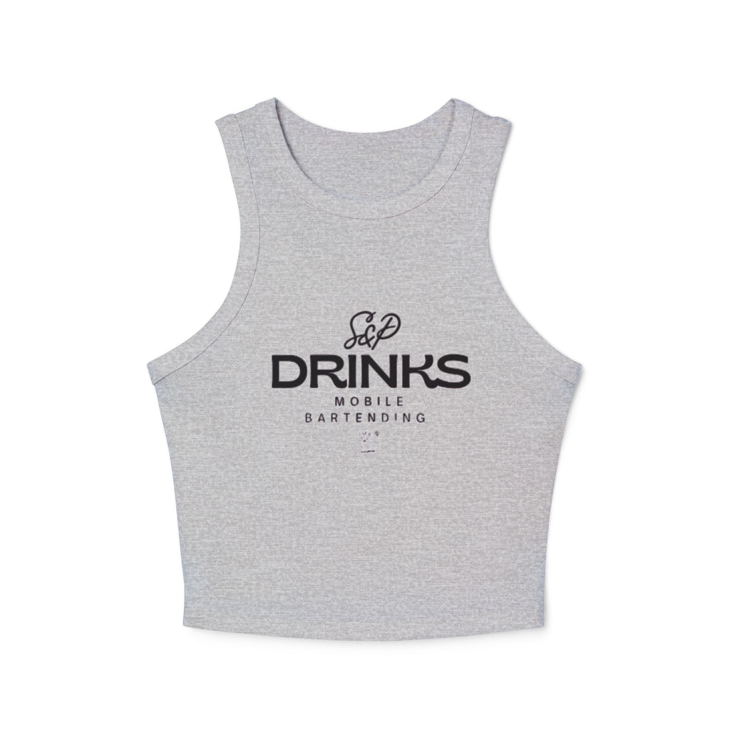 Drinks Graphic Racer Tank Top — Retro Cafe Logo Crop Tank for Women