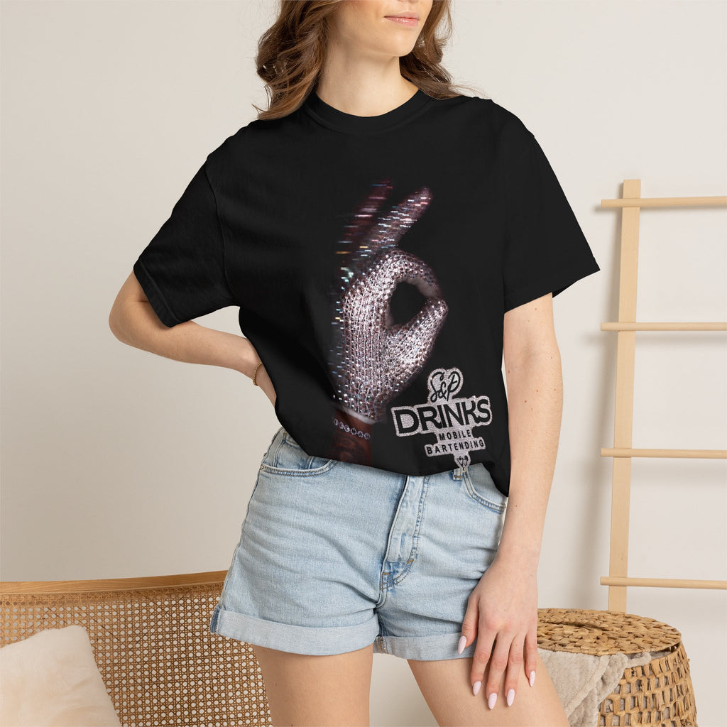 T-Shirt — Rhinestone Gloved Hand 'Drinks' Graphic Tee