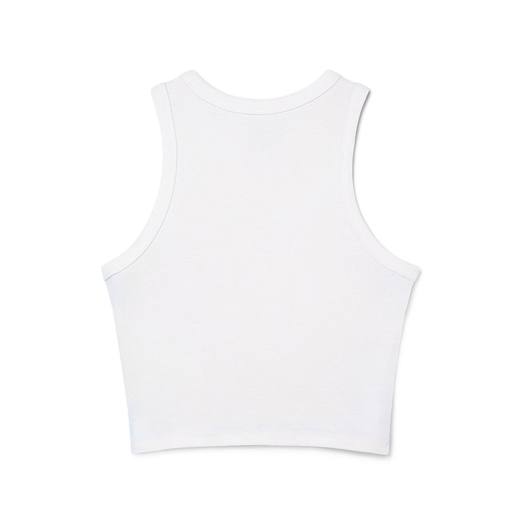 Drinks Graphic Racer Tank Top — Retro Cafe Logo Crop Tank for Women