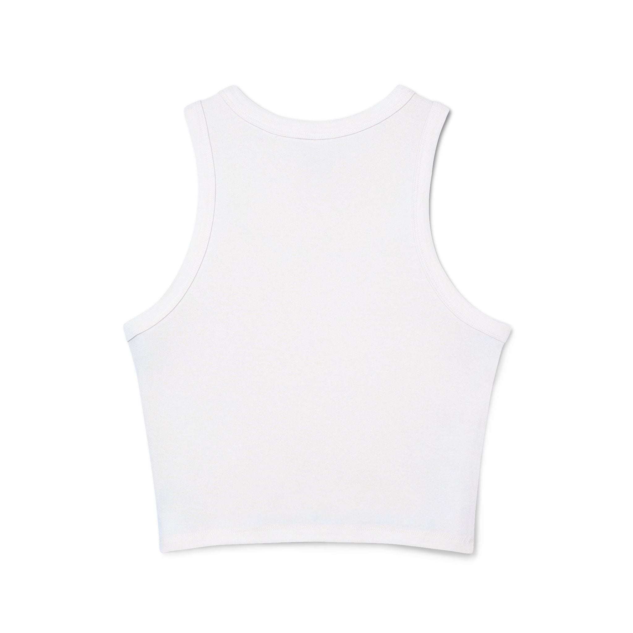 Drinks Graphic Racer Tank Top — Retro Cafe Logo Crop Tank for Women