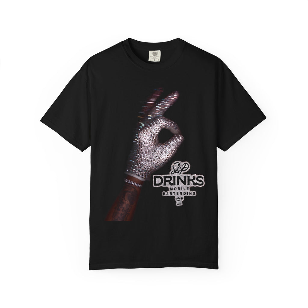 T-Shirt — Rhinestone Gloved Hand 'Drinks' Graphic Tee