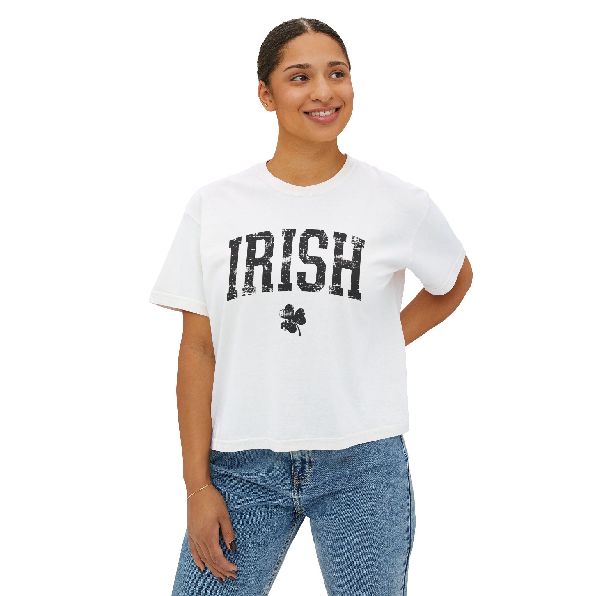 Irish Boxy Tee — Black IRISH Women’s Cropped T‑Shirt