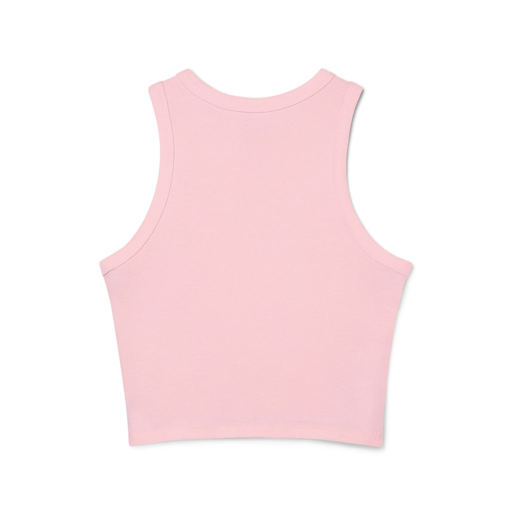 Drinks Graphic Racer Tank Top — Retro Cafe Logo Crop Tank for Women