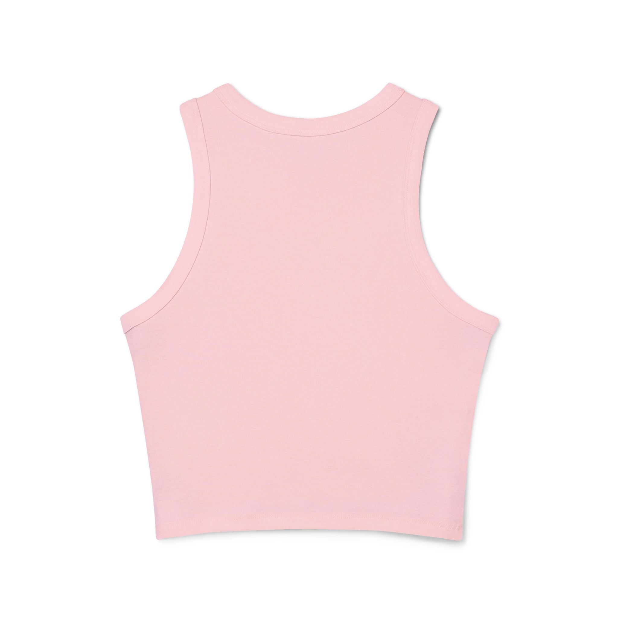 Drinks Graphic Racer Tank Top — Retro Cafe Logo Crop Tank for Women